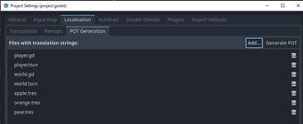 POT Generation dialog in Godot showing 7 files