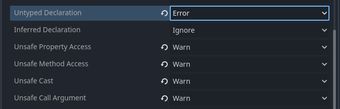 The GDScript validation configuration screen in Godot 4