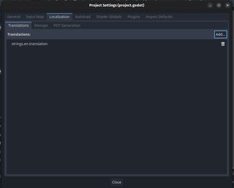 Godot's translation source window showing the added 'strings.en.translation' file.