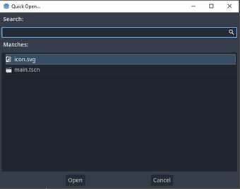 Godot's Quick Open dialog.